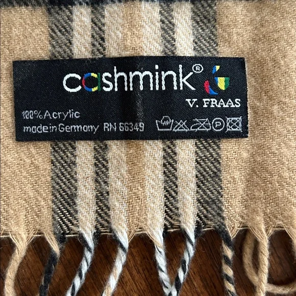 V. FRAAS Cashmink Tan and Black Striped Scarf - Picture 2 of 3